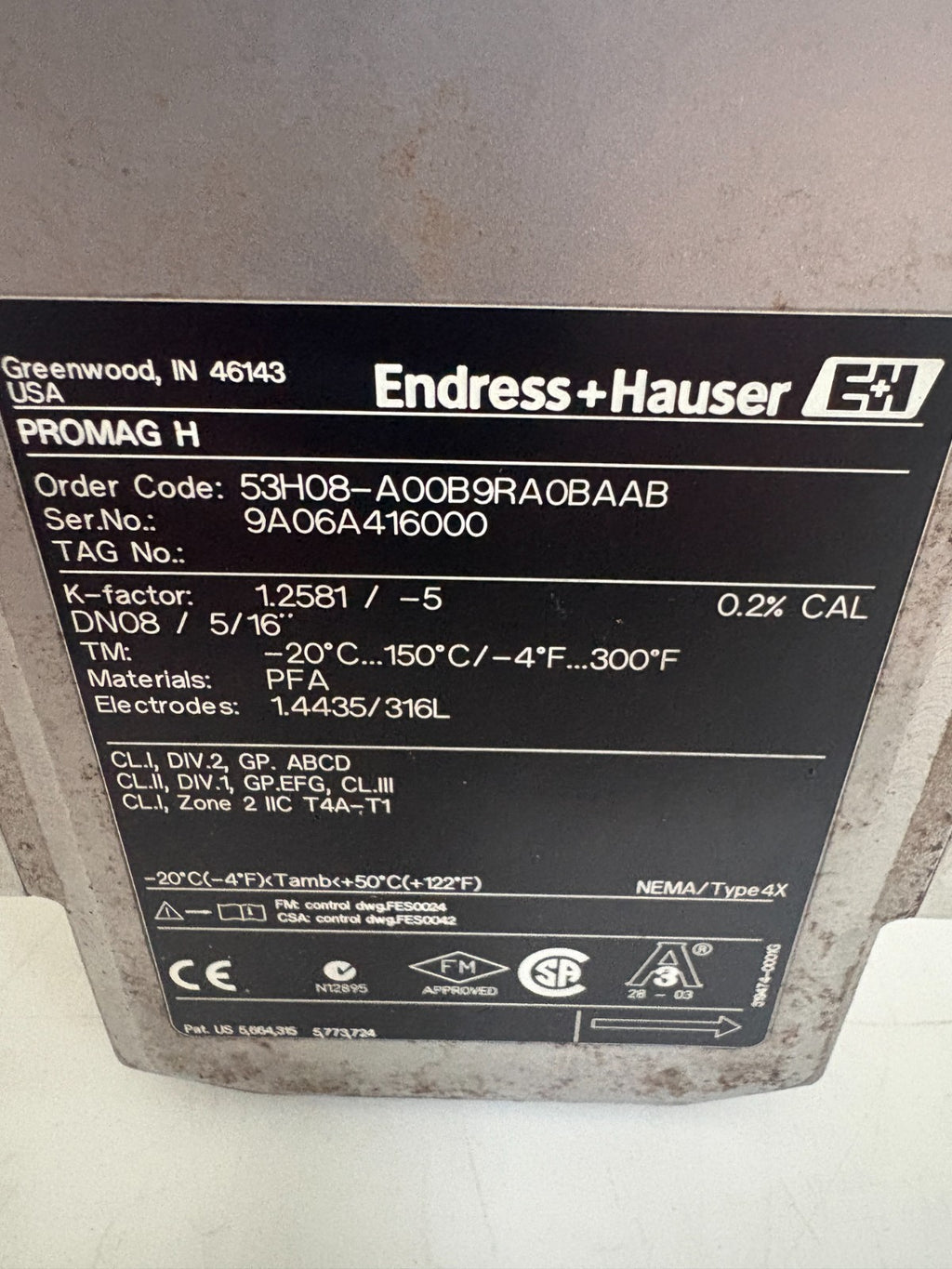 ENDRESS + HAUSER PROMAG 53 53H08-A00B9RA0BAAB W/PROMAG H5