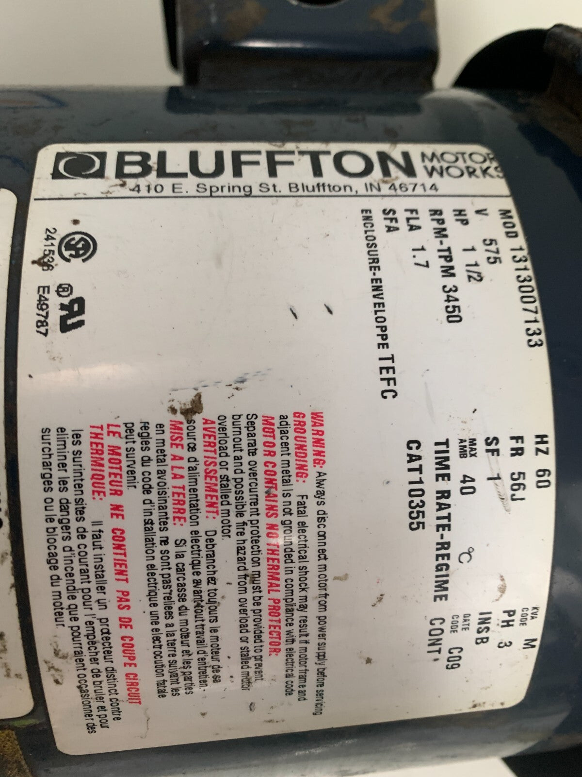 REBUILD STAINLESS STEEL PUMP W/BLUFFTON MOTOR 1313007133