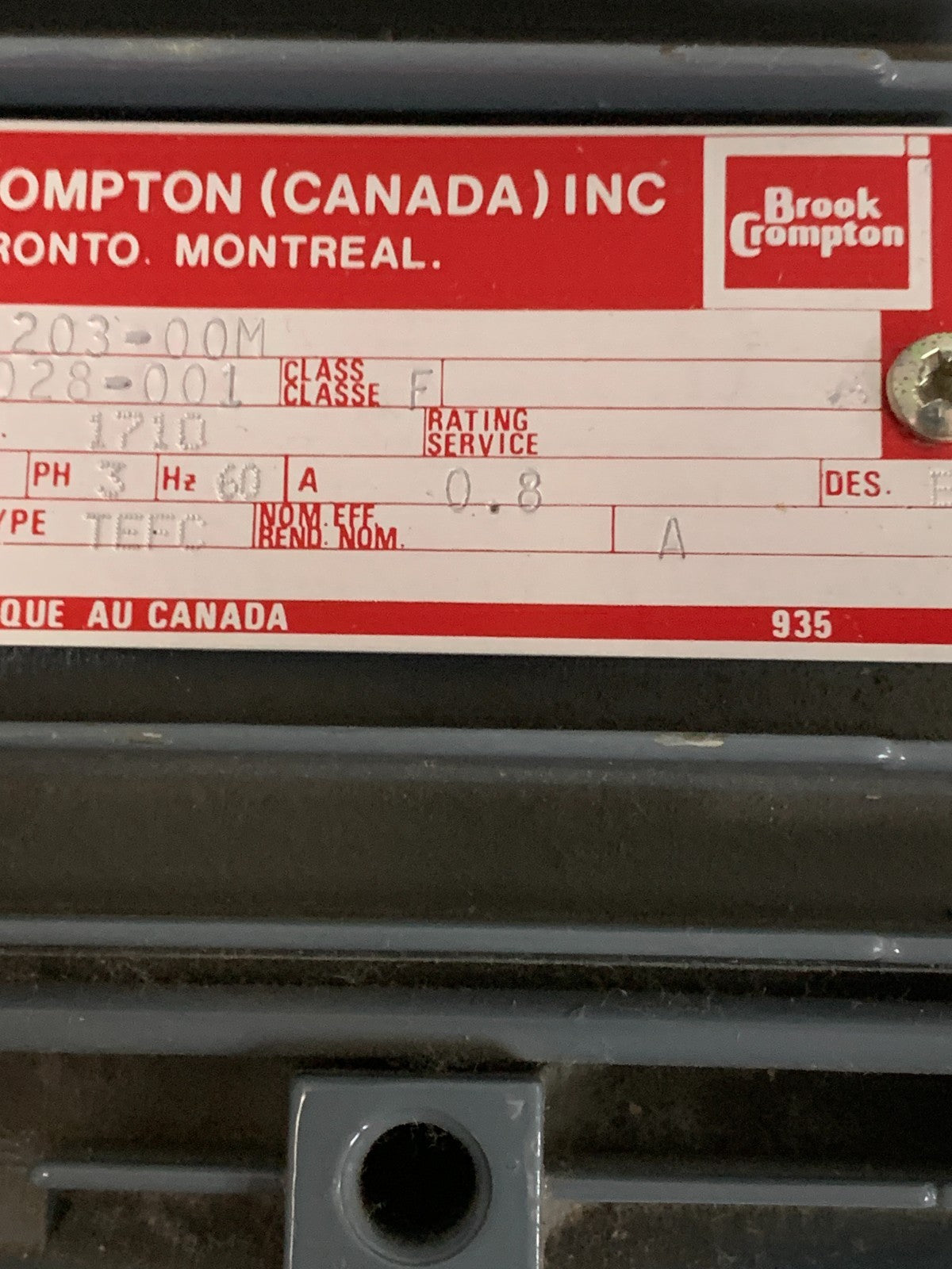 BROOK CROMPTON MOTOR 221157 1825203-COM