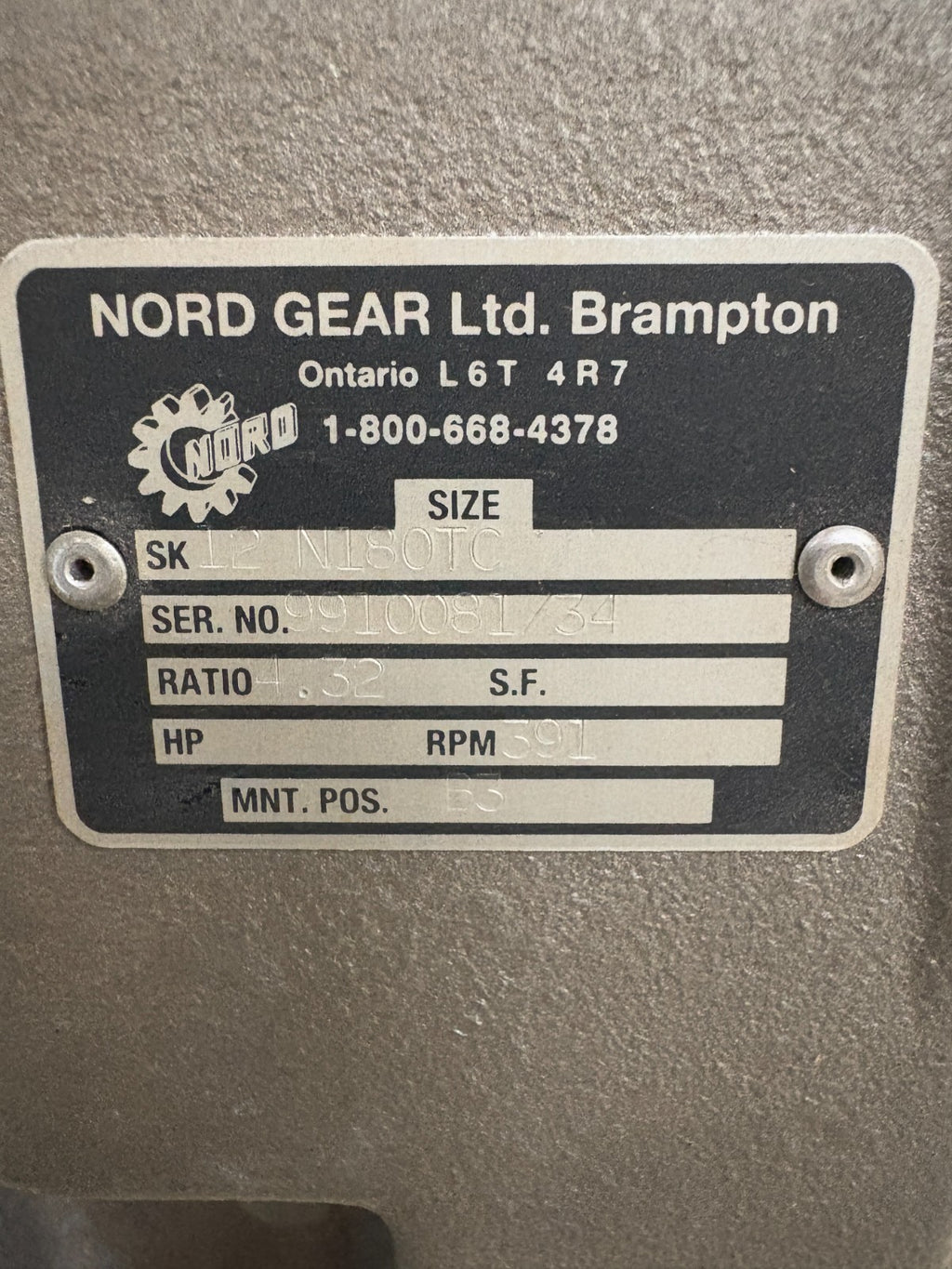 NORD DRIVESYSTEMS GEAR REDUCTION MOTOR SK 12 N180TC RATIO 4.32  391 RPM