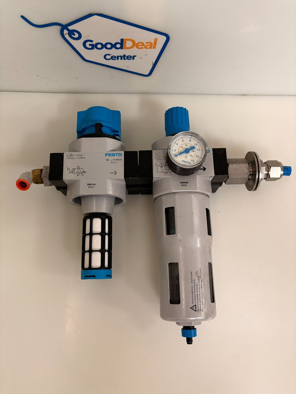 FESTO HE-D-MAXI 186514 UNIT W/FESTO FILTER REGULATOR 186494 LFR-1/2-D-5M1