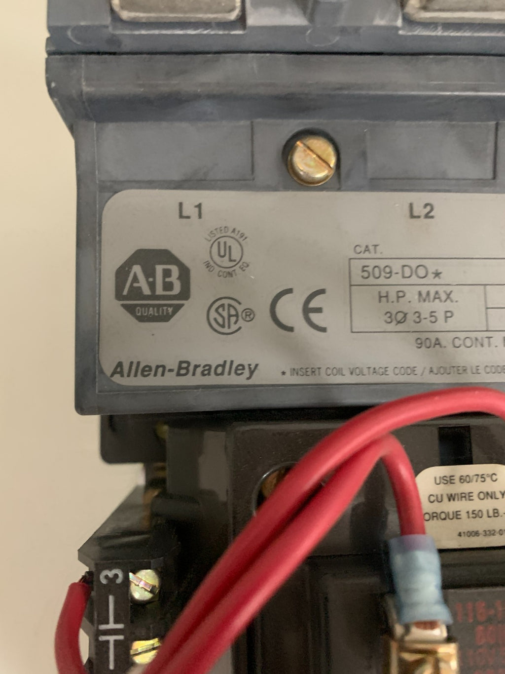 ALLEN BRADLEY MOTOR STARTER 509-DO SER A SIZE 32