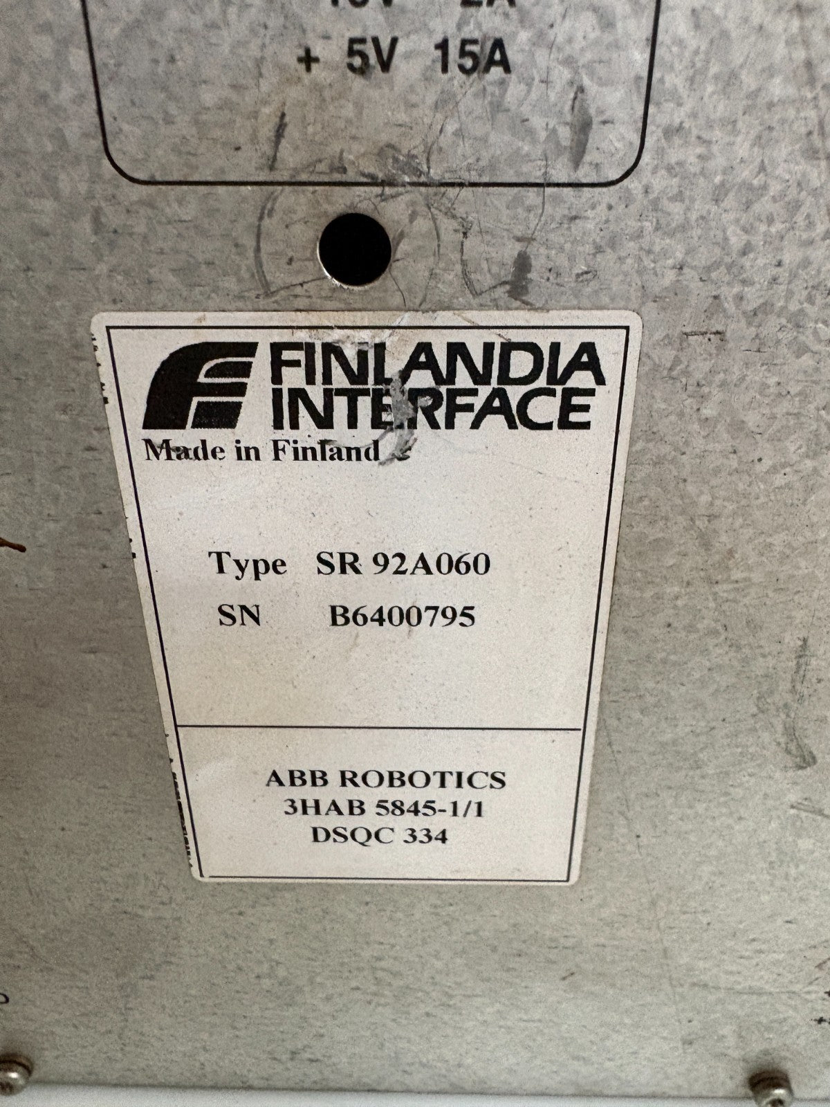 FINLANDIA INTERFACE ABB ROBOTICS POWER SUPPLY SR 92A060