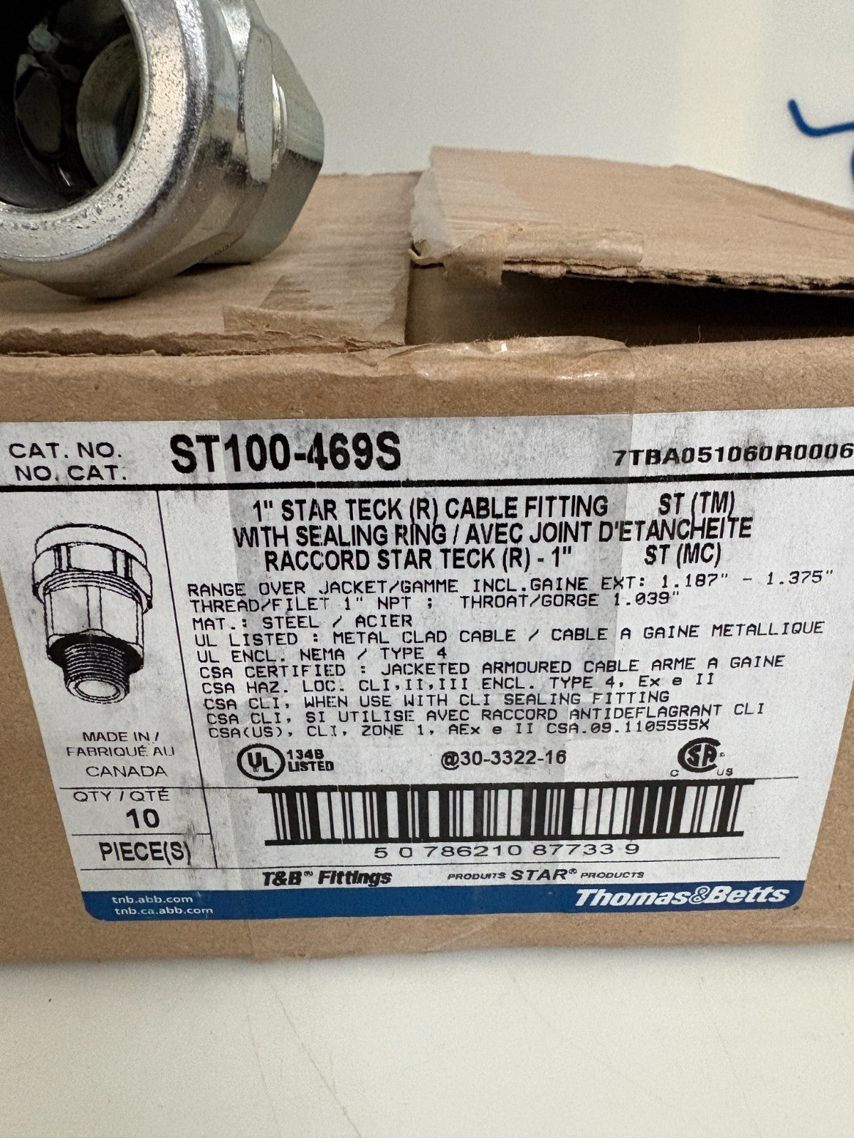 ABB THOMAS & BETTS 1" STAR TECK CABLE FITTING W/SEAL RING ST 100-469S 10 PER BOX3