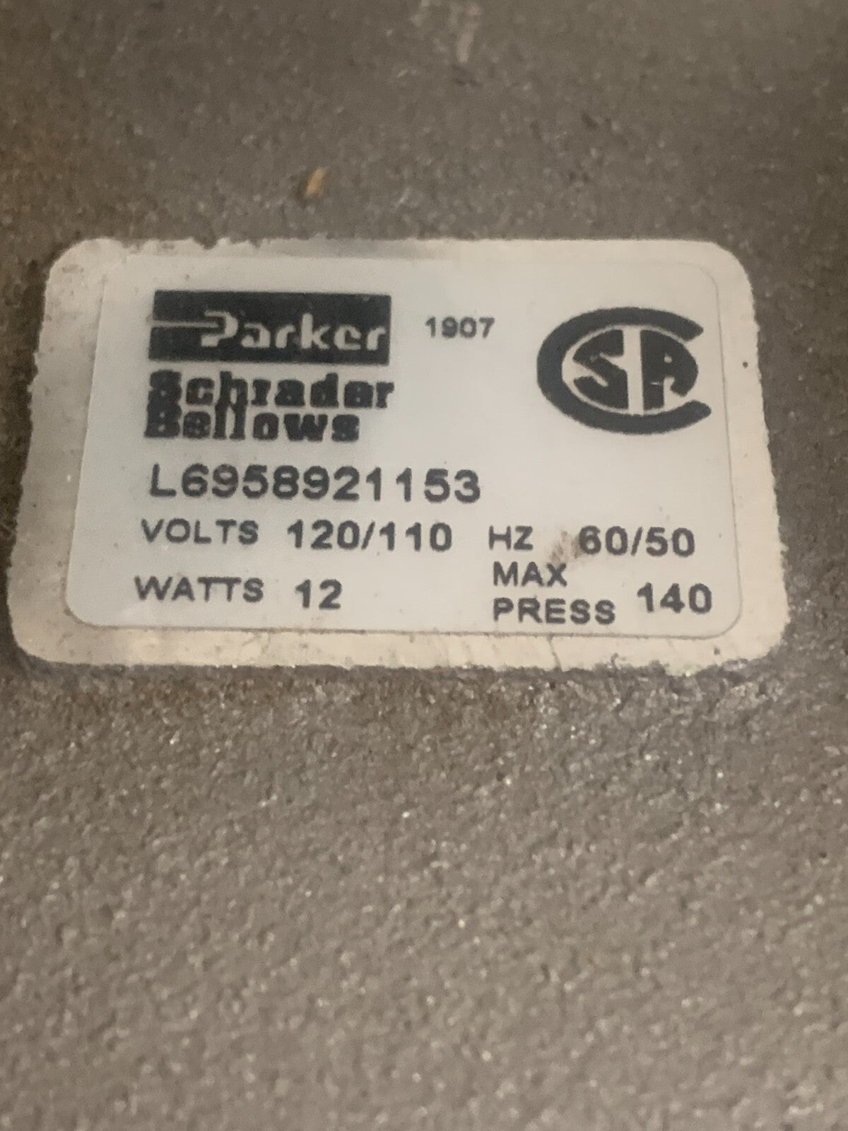 PARKER SCHRADER BELLOWS PNEUMATIC VALVE L69589211531