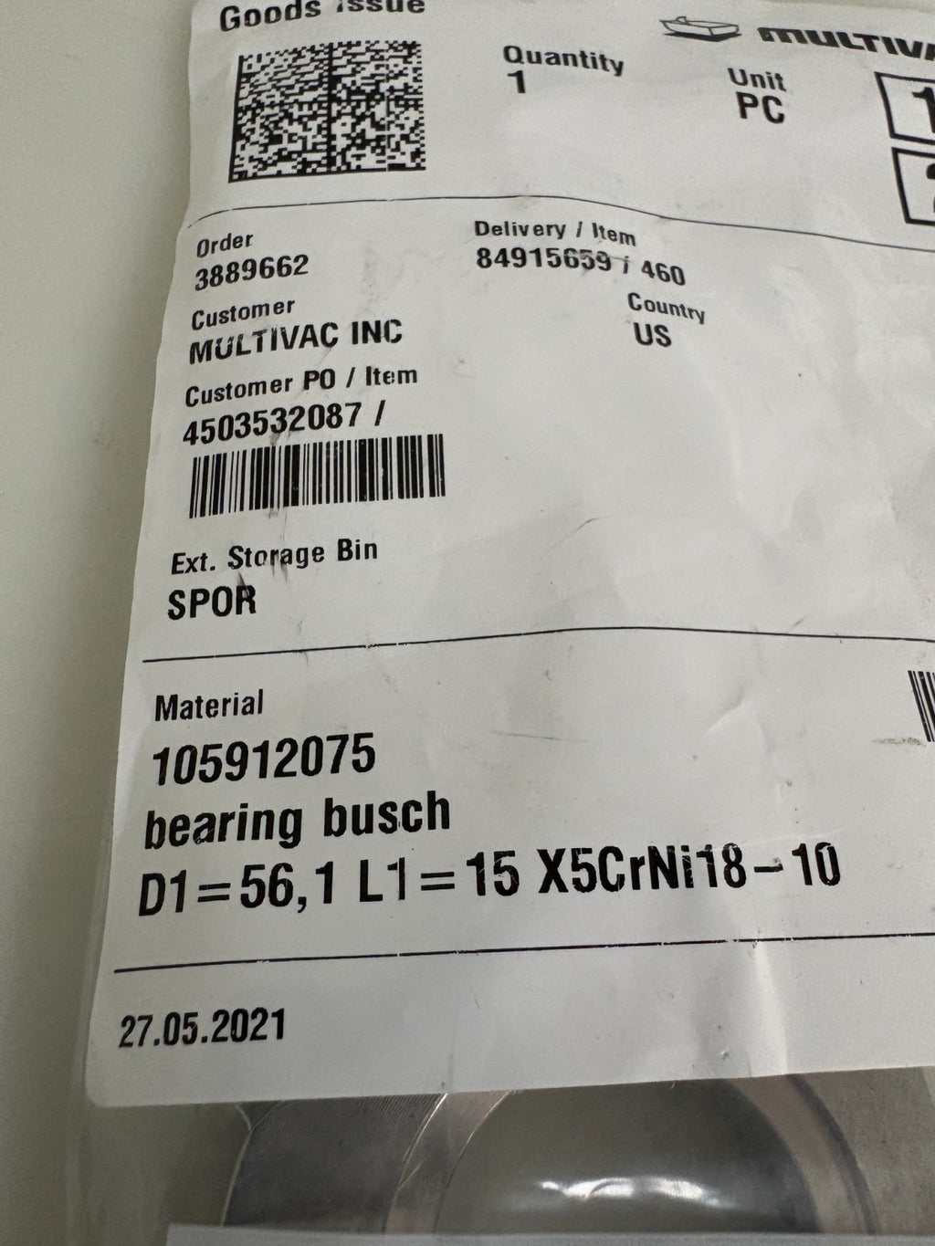 LOT OF 2 MULTIVAC BEARING BUSCHING 1059120