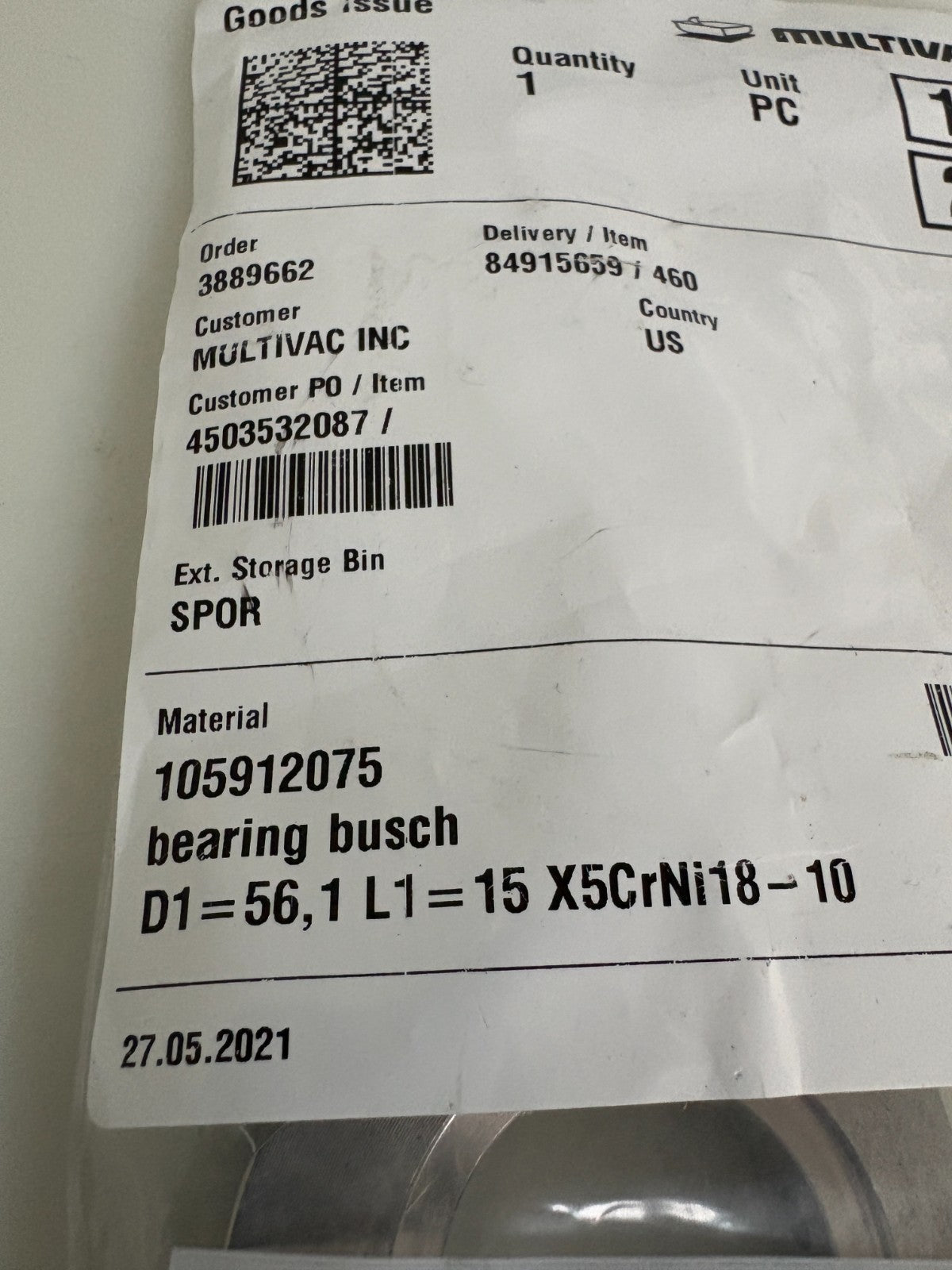 LOT OF 2 MULTIVAC BEARING BUSCHING 1059120