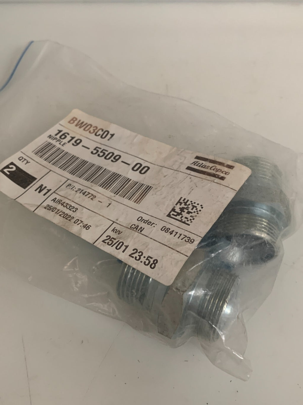 LOT OF 2  ATLAS COPCO NIPPLE 1619-5509-00