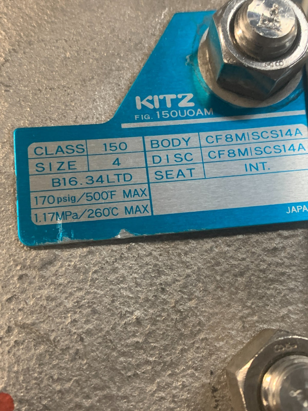 KITZ SIZE 4 VALVE S.STEEL CF8M/SCS14A 4-150