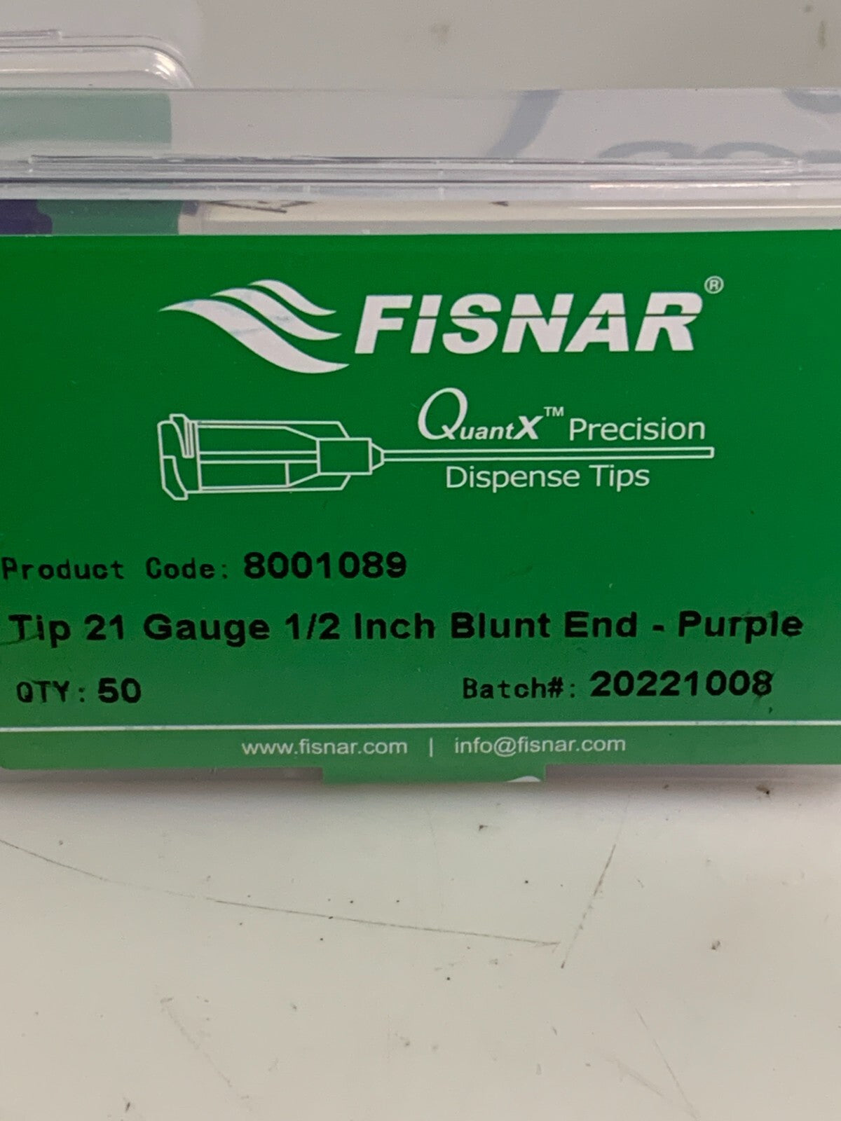 LOT OF 4 BOX FISNAR QUANT X DISPENSE TIP PURPLE 21 GA. XO.5 IN