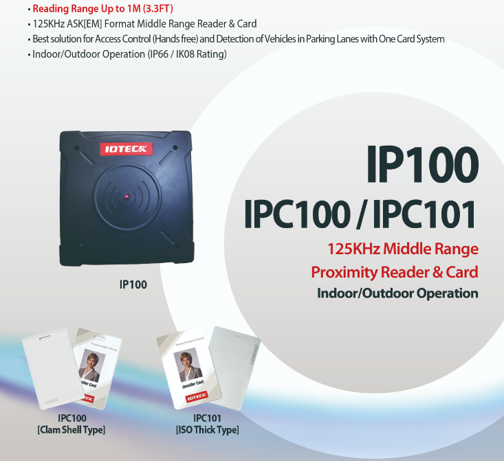 IDTEC  125KHz Middle Range Proximity Reader & Card Indoor/Outdoor Operation