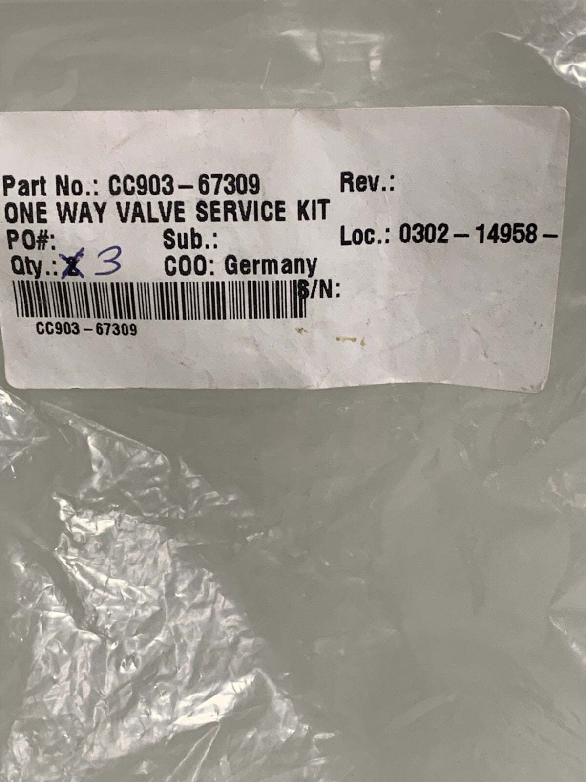 HP  One Way Valve Service Kit  CC903-67309  (Lot of 3)