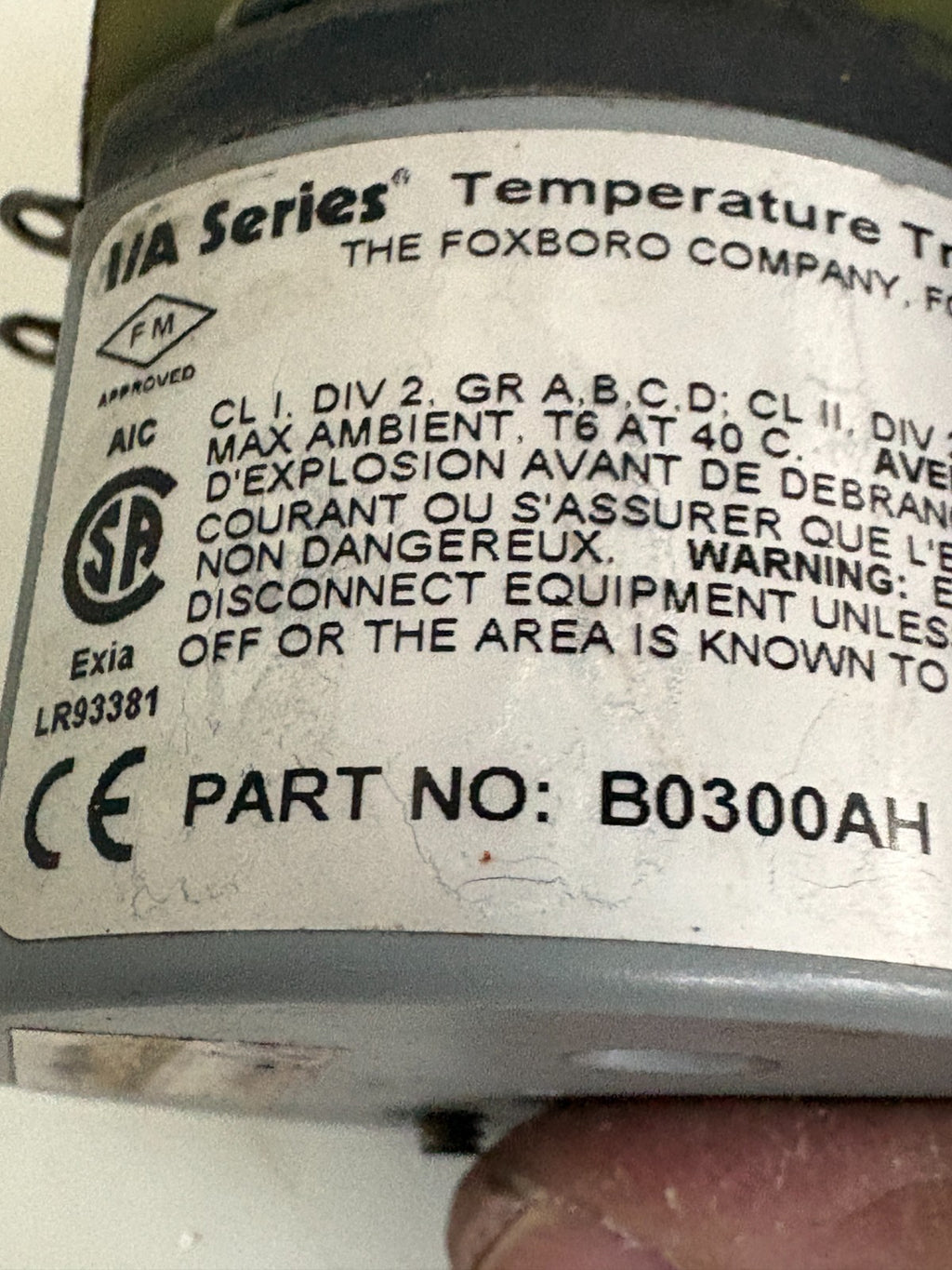 FOXBORO I/A SERIES TEMPERATURE TRANSMITTER #B0300 AH 