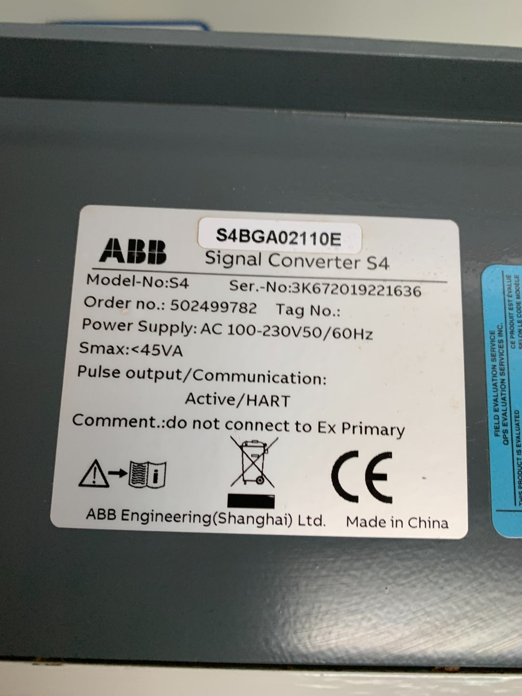 ABB FSM4000 SIGNAL CONVERTER S4 MODEL S4 ELECTROMAGNETIC TRANSMITTER