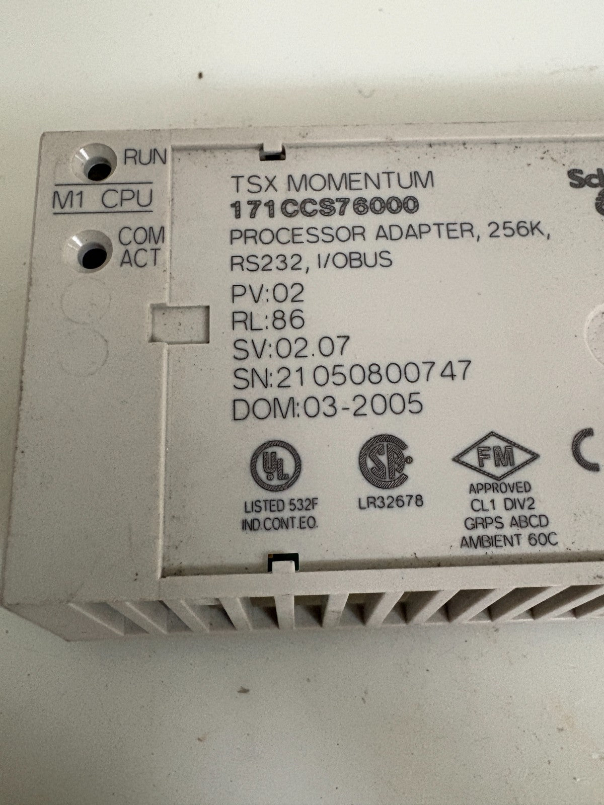 SCHNEIDER ELECTRIC TSX MOMENTUM PROCESSOR ADAPTER 256K  #171CCS760001