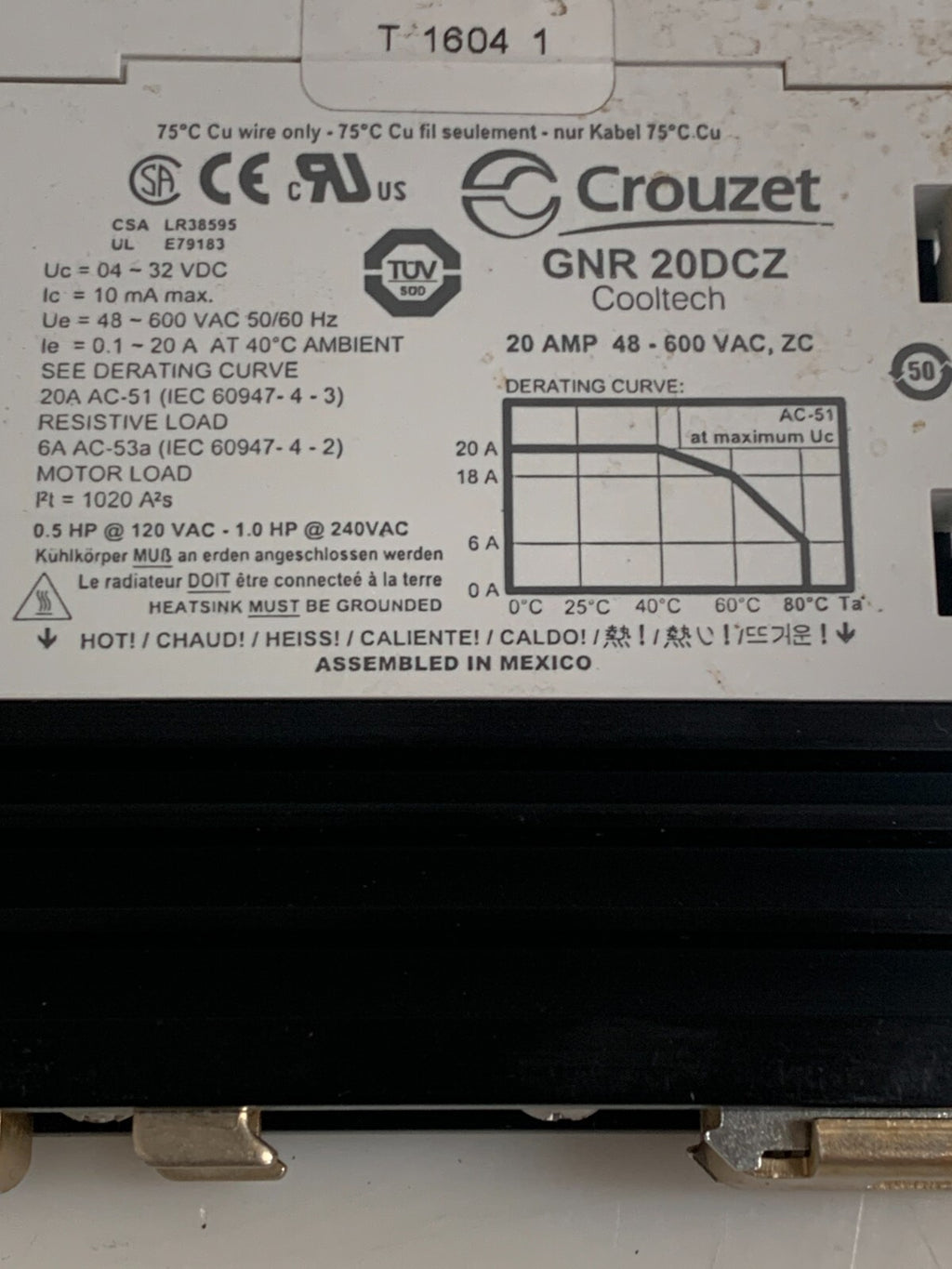 CROUZET 20 AMP RELAY 48-600V #GNR20DCZ2