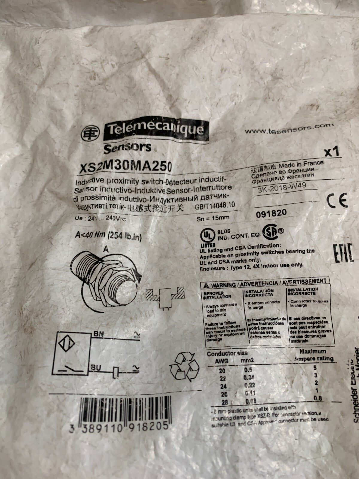 TELEMECANIQUE SENSOR XS2M 30 MA250