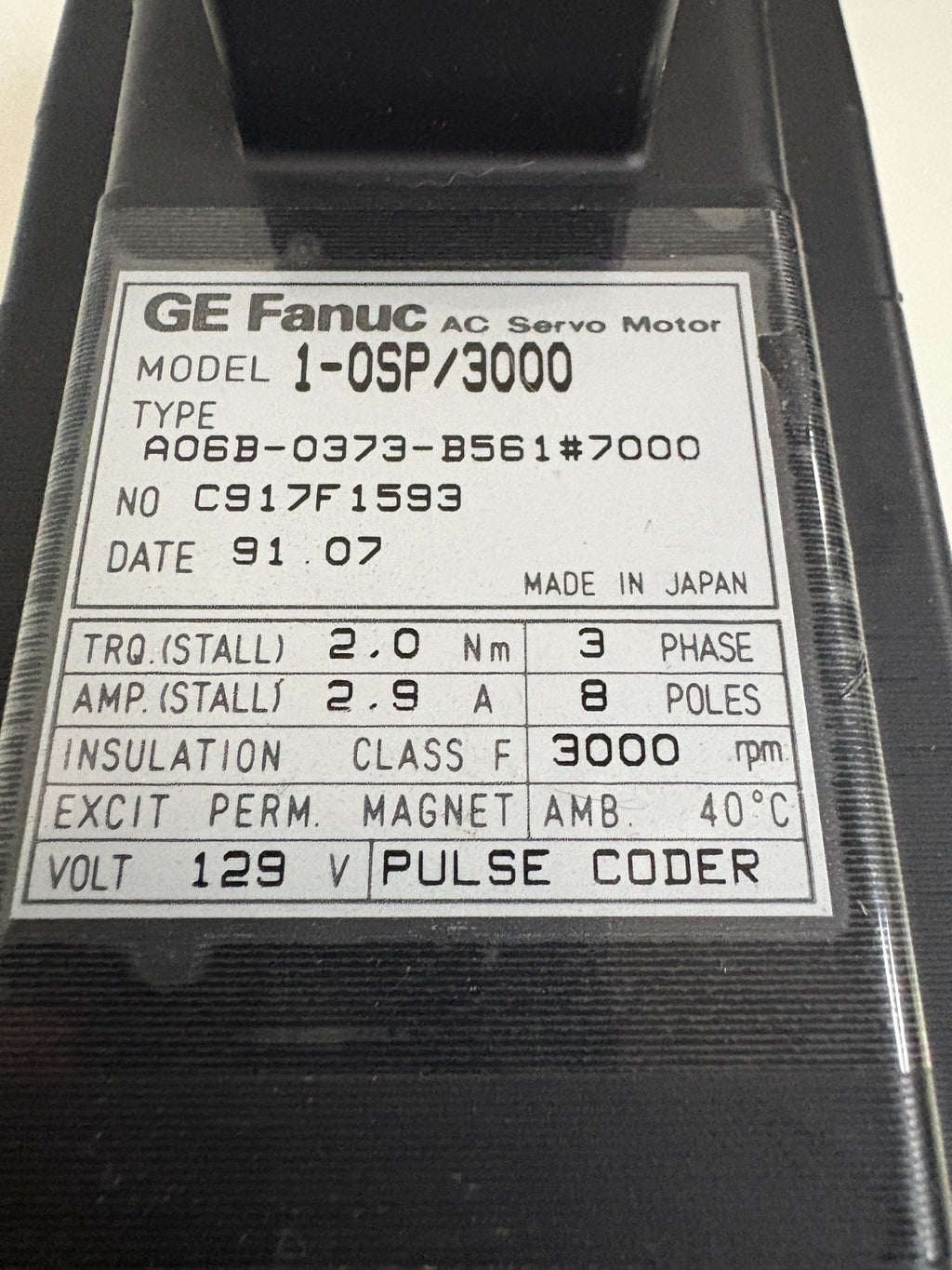 GE FANUC AC SERVO MOTOR 1-OSP/3000 A 06B-0373-B561
