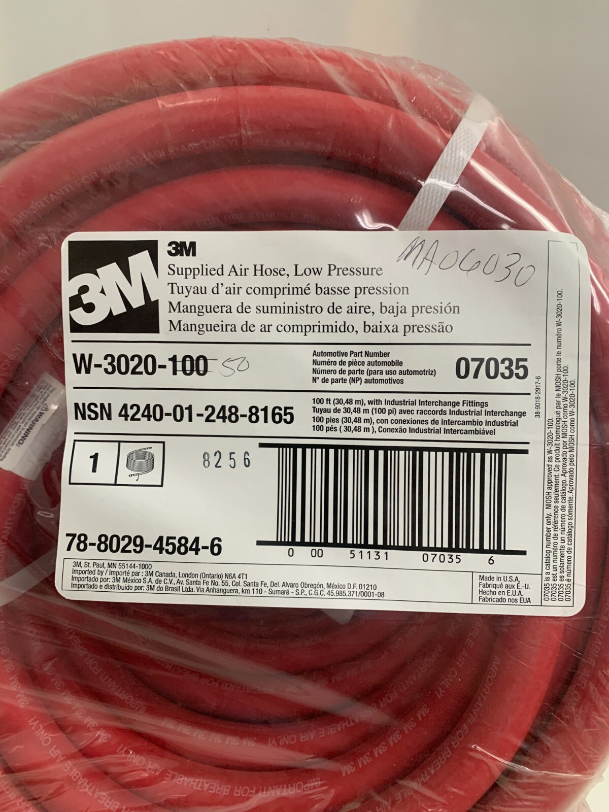 3M W-3020-50 50-ft. Low Pressure Supplied Air Hose