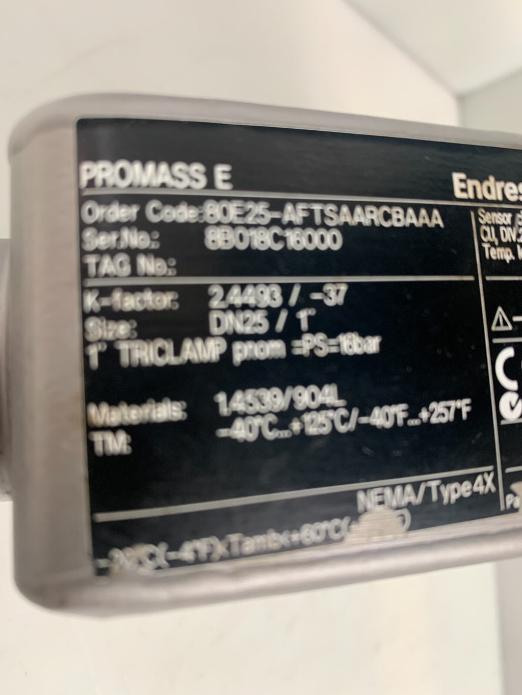 ENDRESS HAUSER 80E25-AFTSAARCBAAA FLOW METER PROMASS