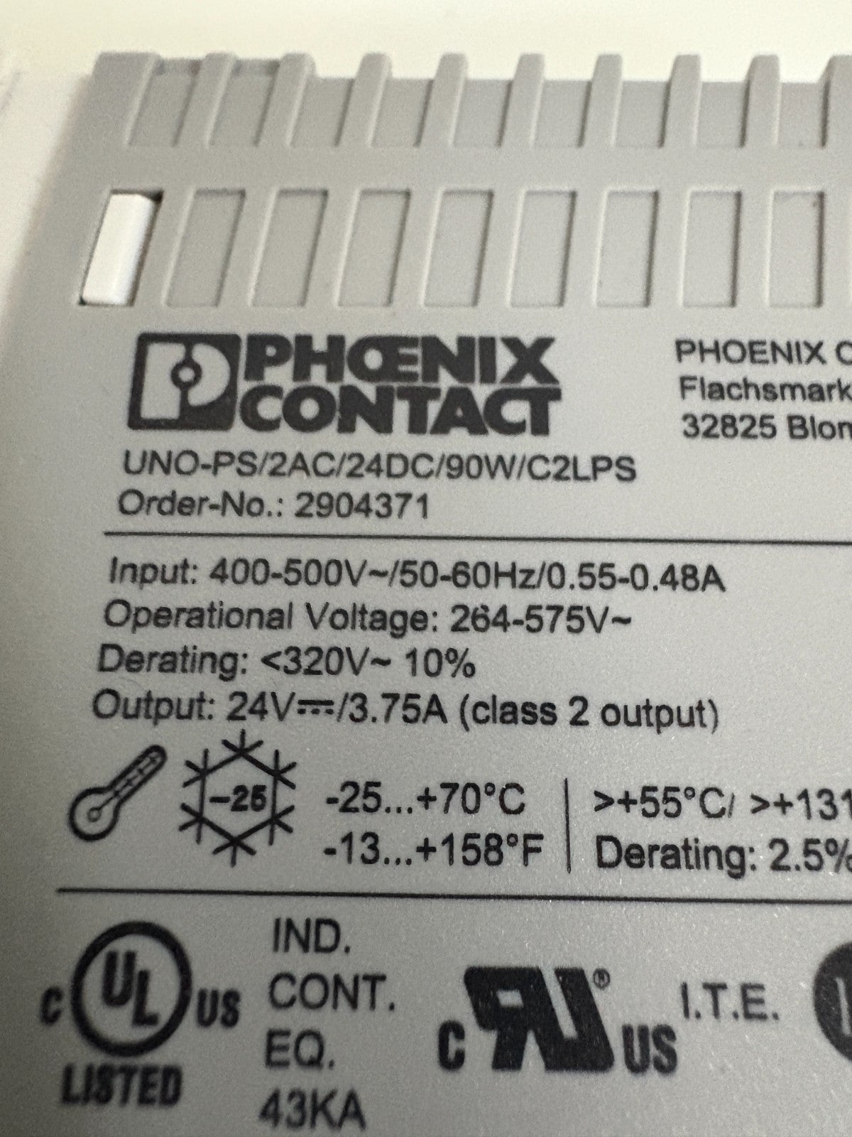 PHOENIX CONTACT SWITCHING POWER SUPPLY UNO-PS/2AC/24DC/90W/C2LPS