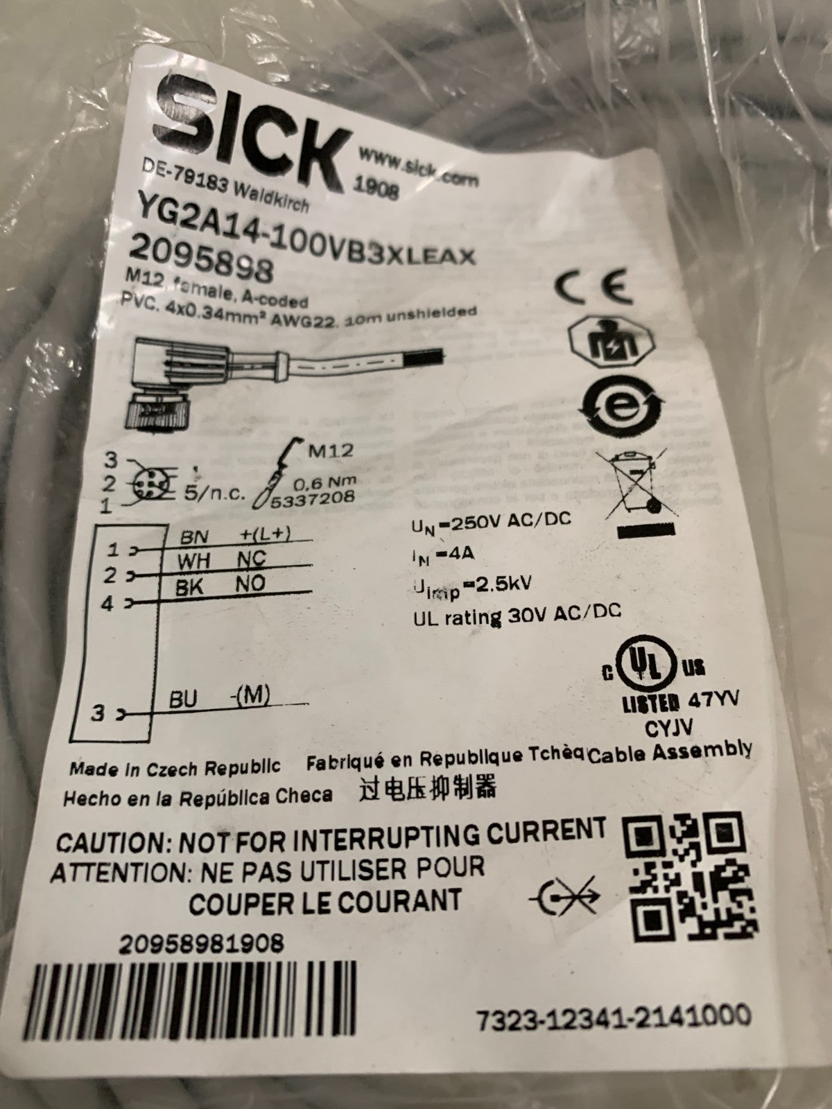 SICK M12 FEMALE A CODED YG2A14-100VB3XLEAX