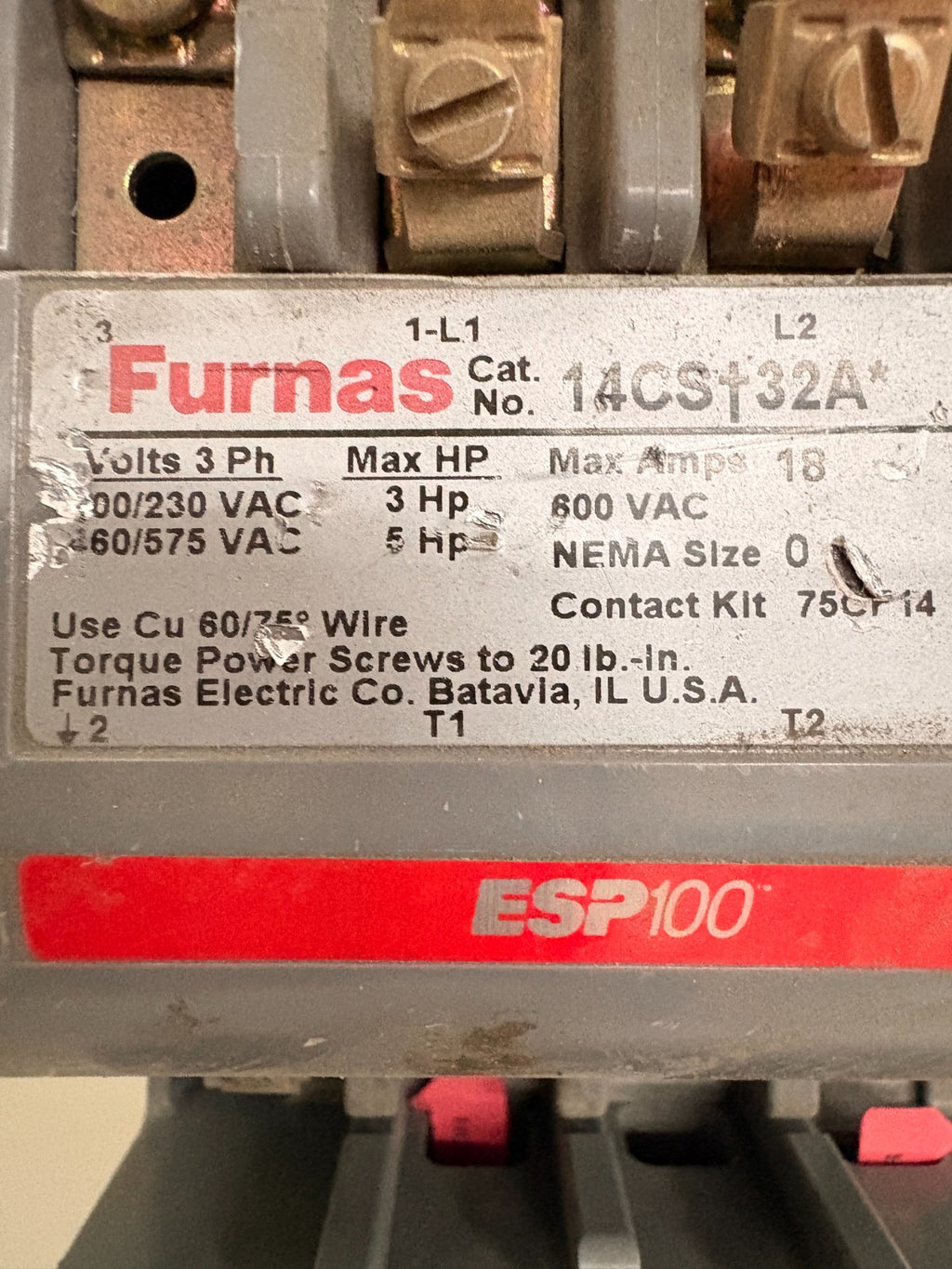 FURNAS ESP100 STARTER 14CS 32A W/SOLID STATE OVERLOAD RELAY 48ASC3M202