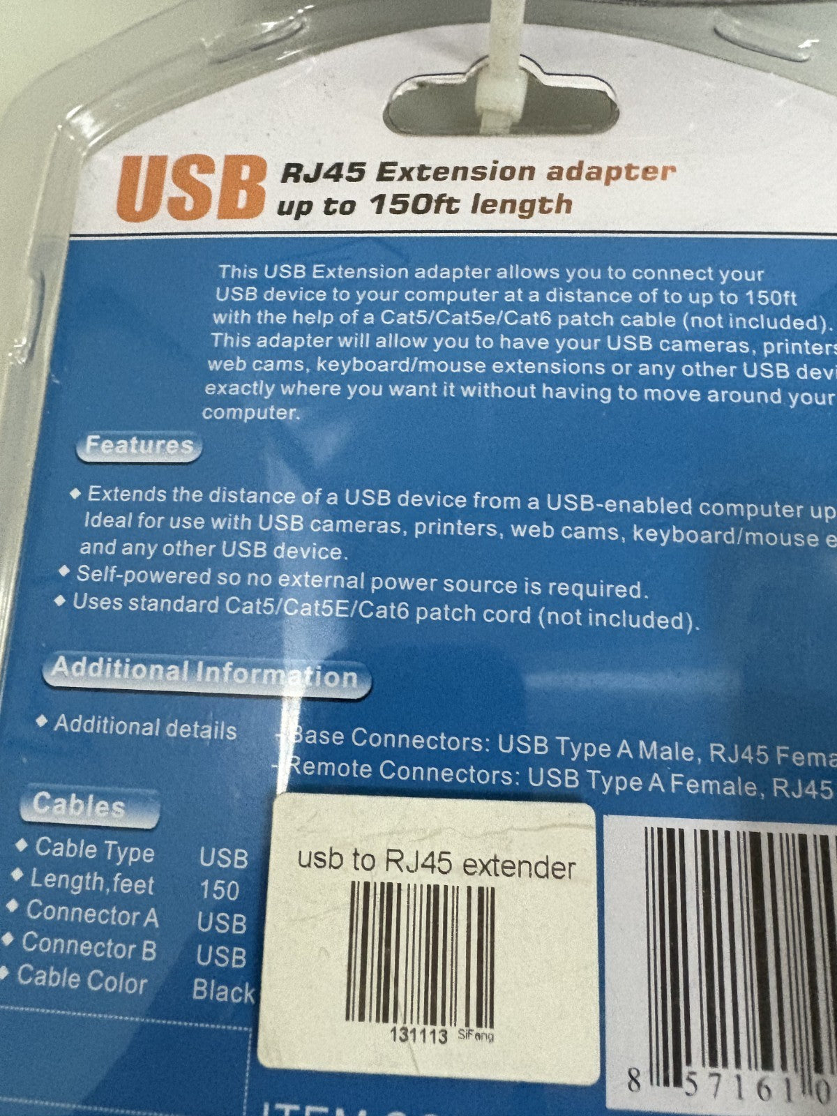 LOT OF 3 GLOBAL TONE USB RJ45 EXTENSION ADAPTER #02068
