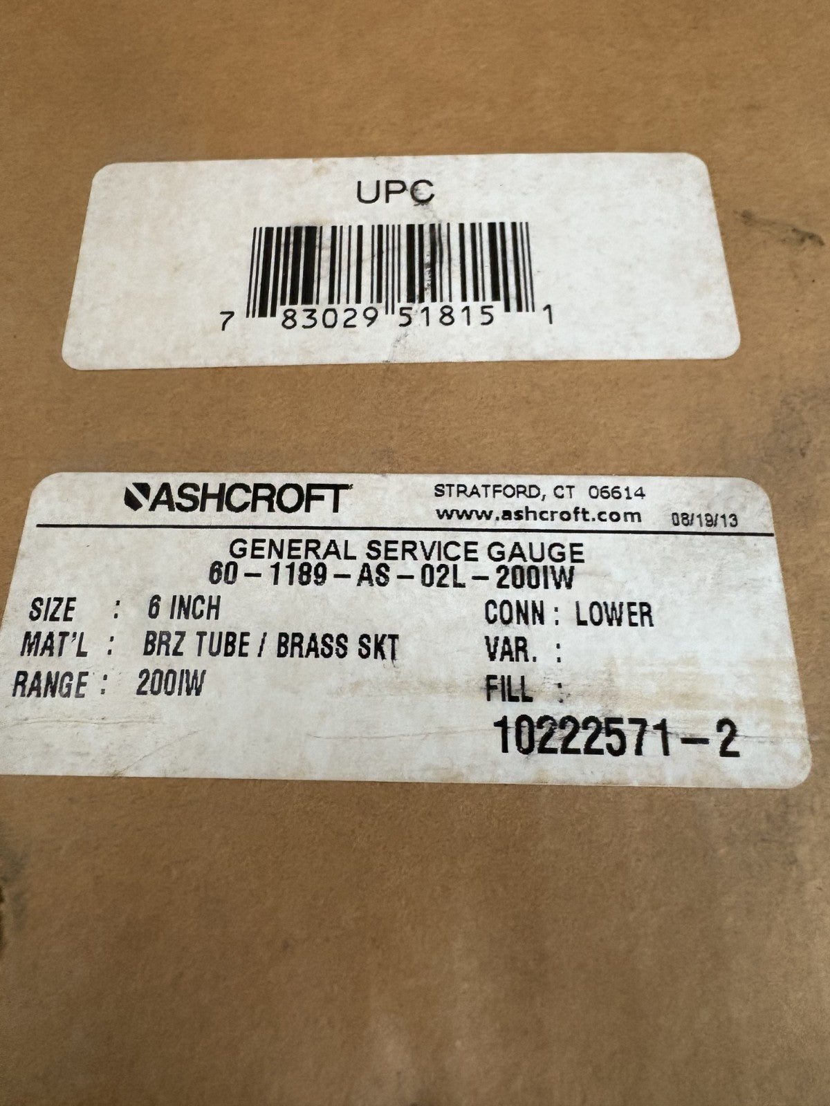 ASHCROFT 0-200 6" H20 BRASS BELLOWS GAUGE 60-1189-AS-02L-2001W3