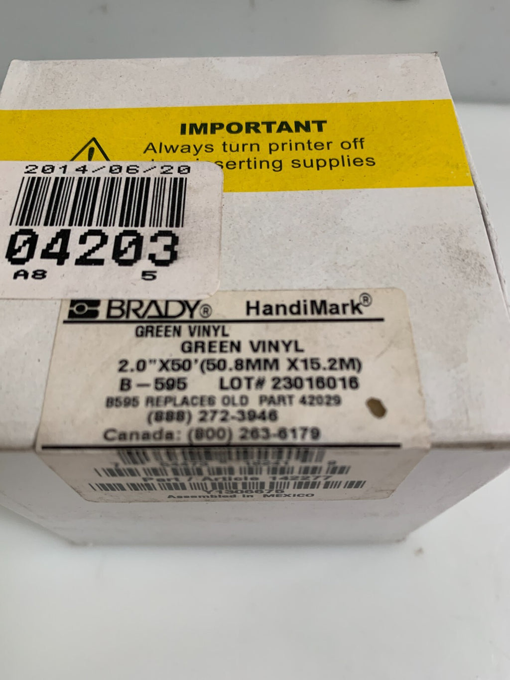BRADY HANDIMARK 2" GREEN VINYLE #1422771