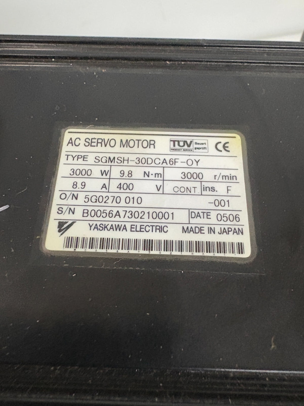 YASKAWA AC SERVO MOTOR SGMSH-30DCA6F-0Y