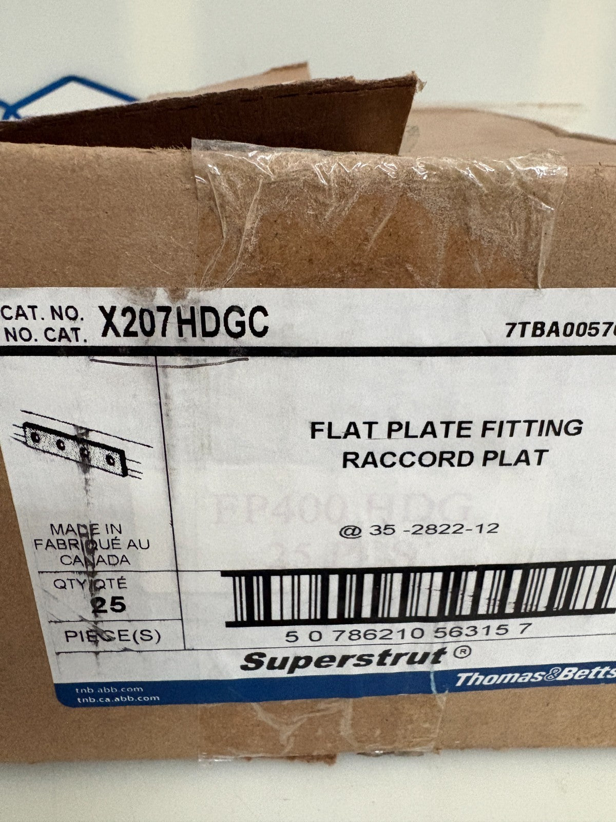 ABB THOMAS & BETTS SUPERSTRUT FLAT PLATE FITTING X207HDGC BOX OF 252