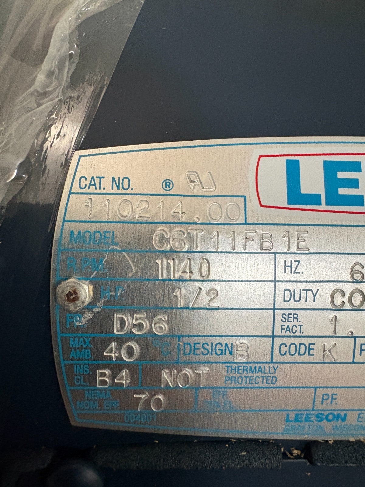 LEESON MOTOR C6T11FB1E3