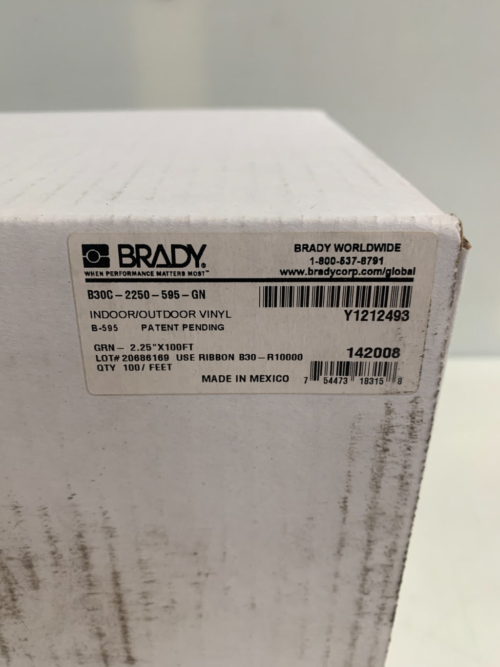 BRADY 2.25" X 100 FT B30-2250-595-GN GREEN RIBBON CARTRIDGE1