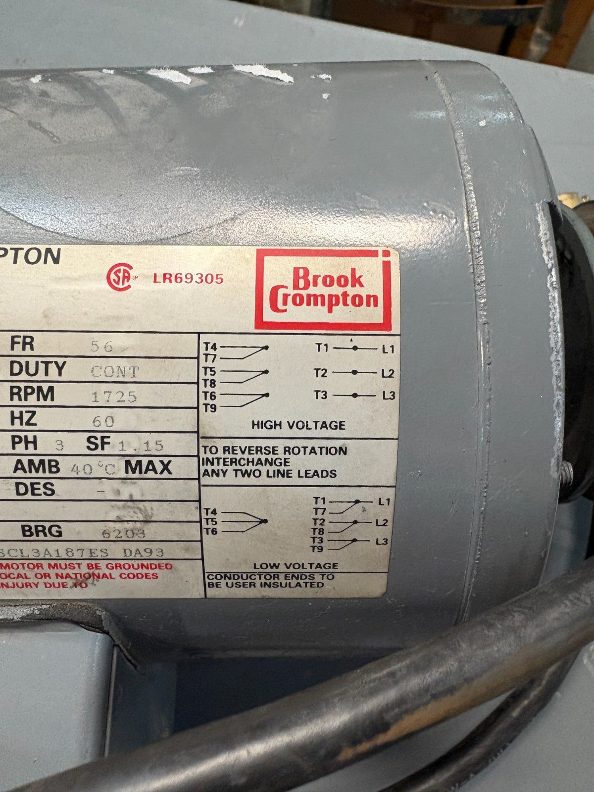 BROOK CROMPTON AC MOTOR 1HP