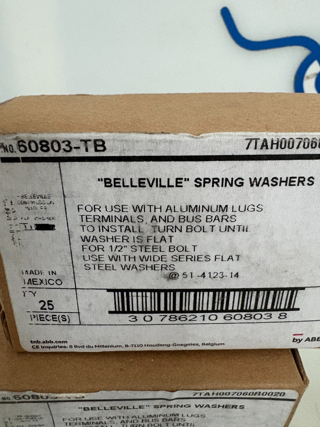 LOT OF 3 BOX  ABB THOMAS & BETTS BELLEVILLE 1/2 SPRING WASHER #60803-TB2
