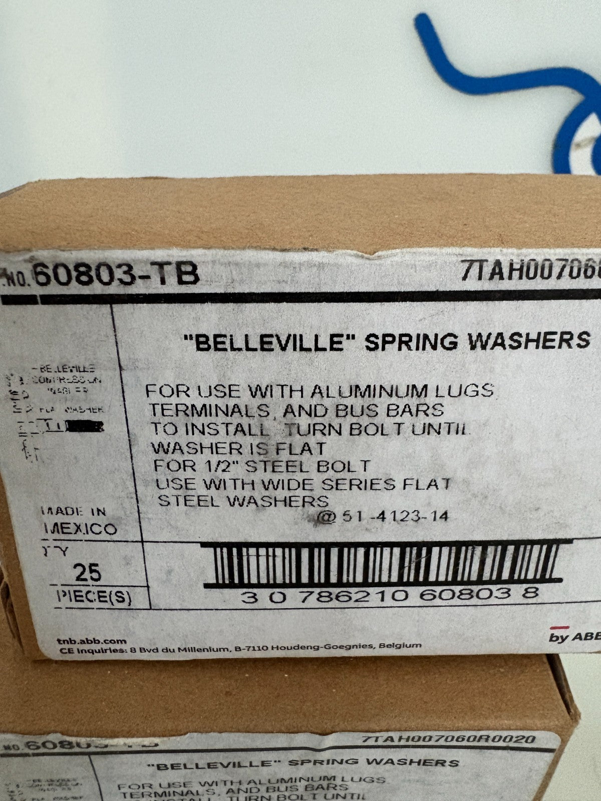 LOT OF 3 BOX  ABB THOMAS & BETTS BELLEVILLE 1/2 SPRING WASHER #60803-TB2