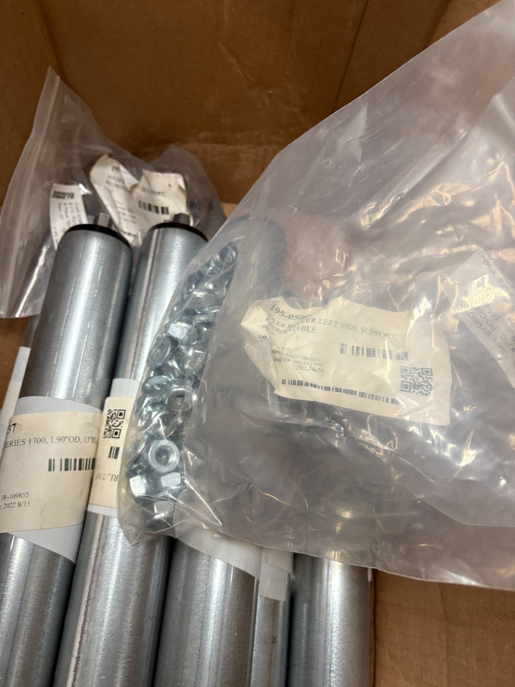 LOT OF 8 INTEROLL CONVEYOR ROLLER 13" 7/16" HEX 1.90" OD #919-00237 W/IDLERS2