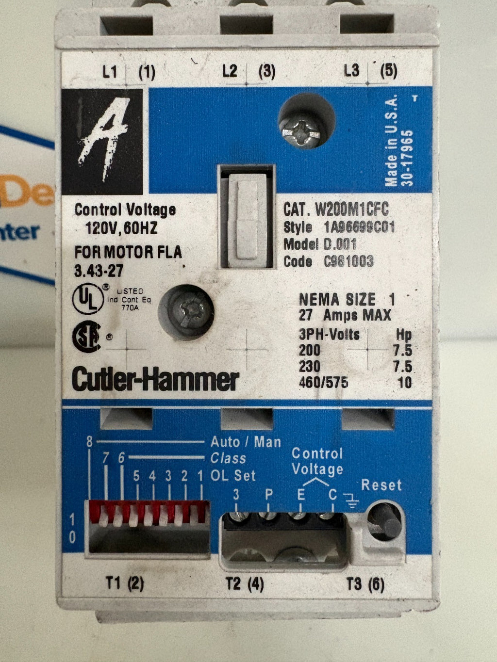 CUTLER HAMMER NON-REVERSING STARTER #W200M1CFC