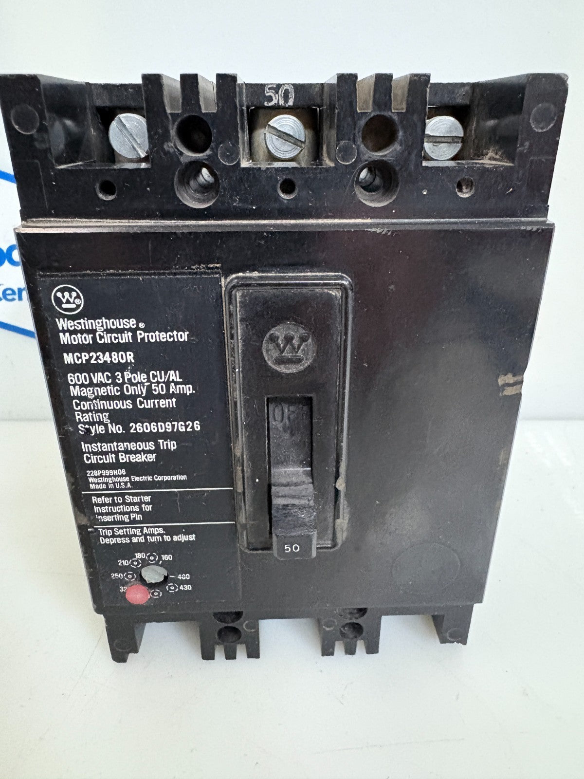 WESTINGHOUSE MOTOR CIRCUIT PROTECTOR 50 AMP MCP23480R