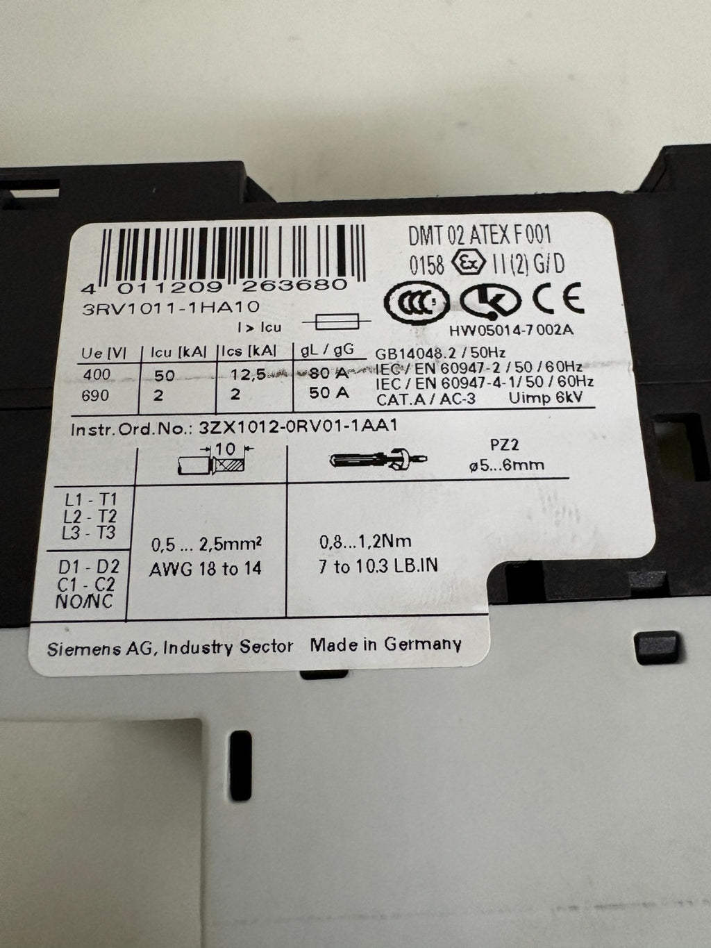 SIEMENS MOTOR CIRCUIT BREAKER 3RV1011-1HA10