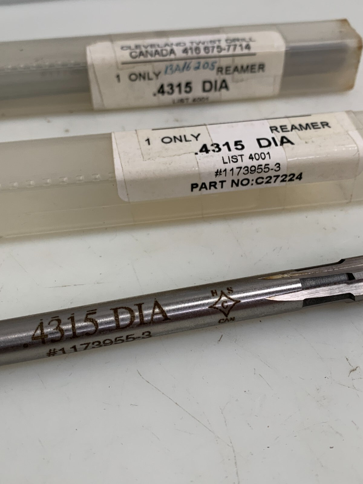 LOT OF 2 CLEVELAND REAMER FLUTE STRAIGHT 4315 DIA C27224 #1173955-3