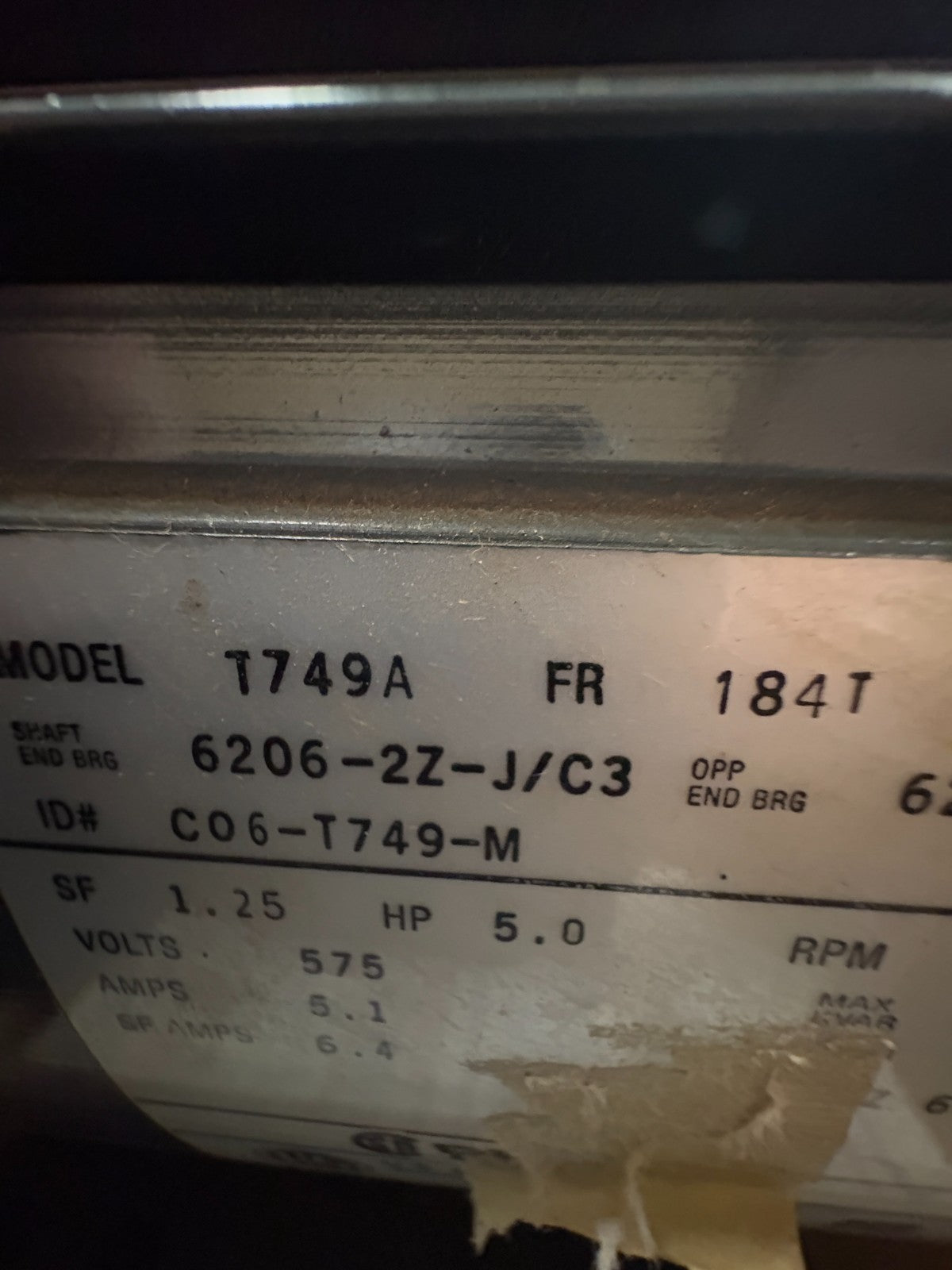 US MOTORS 5 HP MOTOR T749 #U5E2G