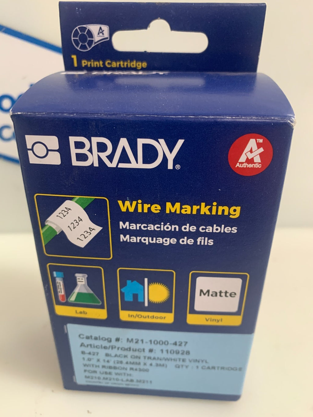 LOT OF 2 BRADY LABEL CARTRIDGE BLACK/WHITE M21-1000-4271