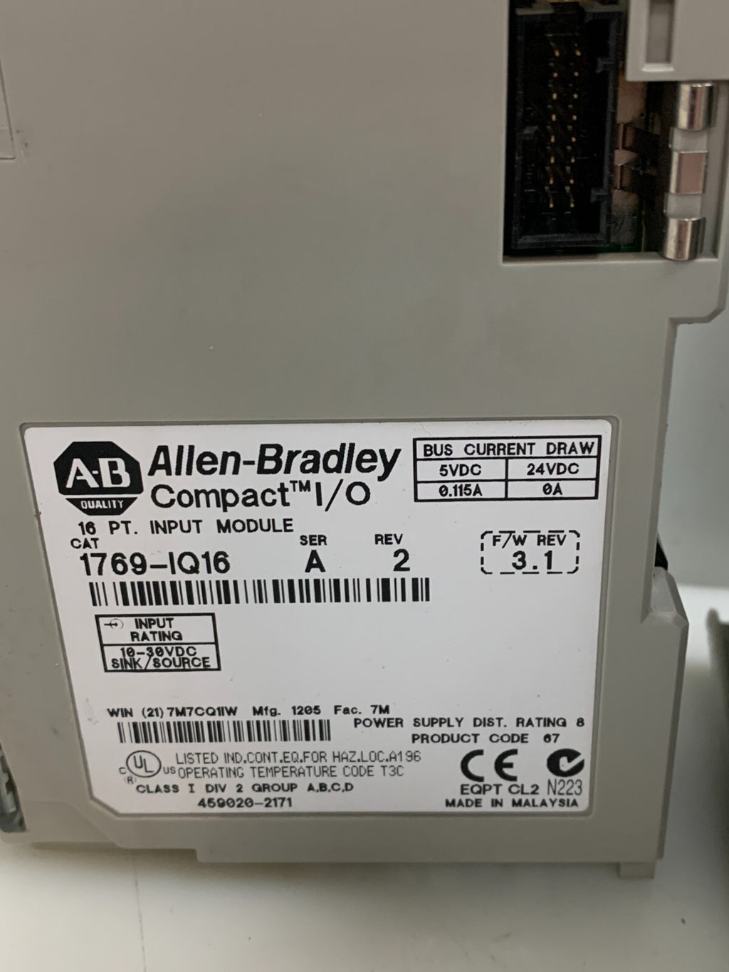 Allen-Bradley 1769-IQ16 Ser A Rev 2 COMPACT LOGIC PLC INPUT2