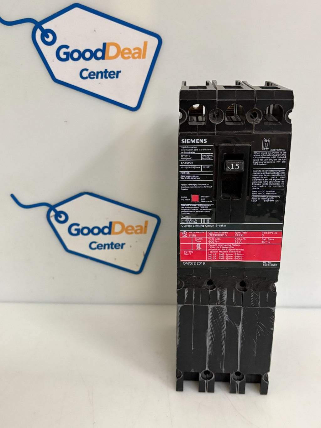 SIEMENS 15 AMP CIRCUIT BREAKER CED 63B015 0