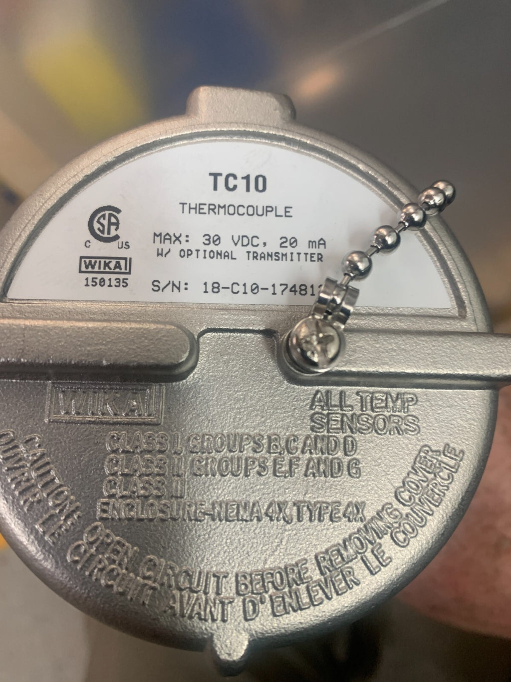 WIKA TC10 Thermocouple 28" rod 18-C10-174812 see label for specs