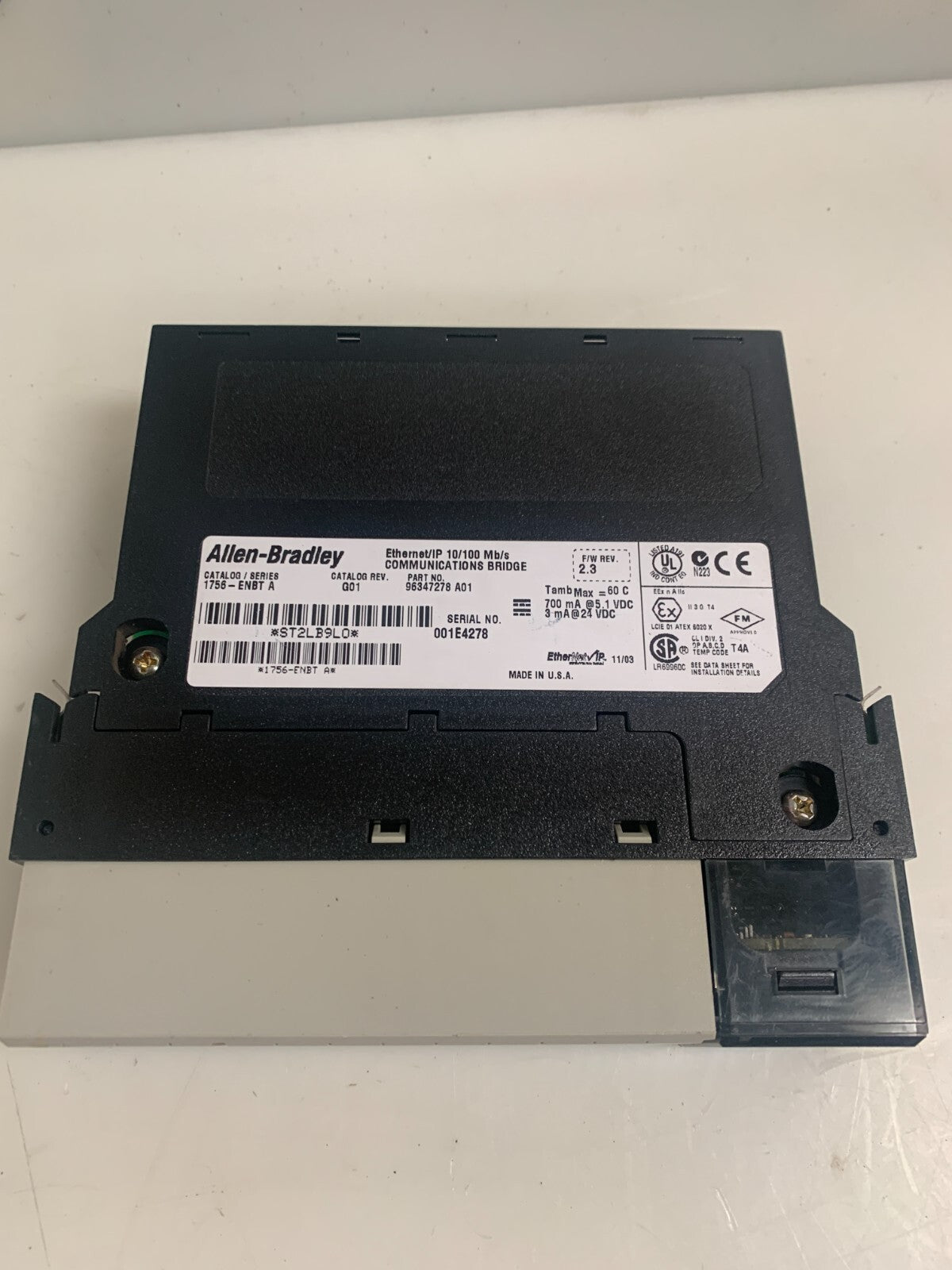 ALLEN BRADLEY ETHERNET /IP 10/100 COMMUNICATIONS BRIDGE 1756-ENBT A