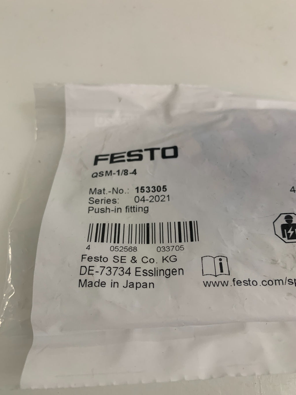 FESTO  Pneumatic Push In Fitting  QSM-1/8-4  153305   (Lot of 10)2