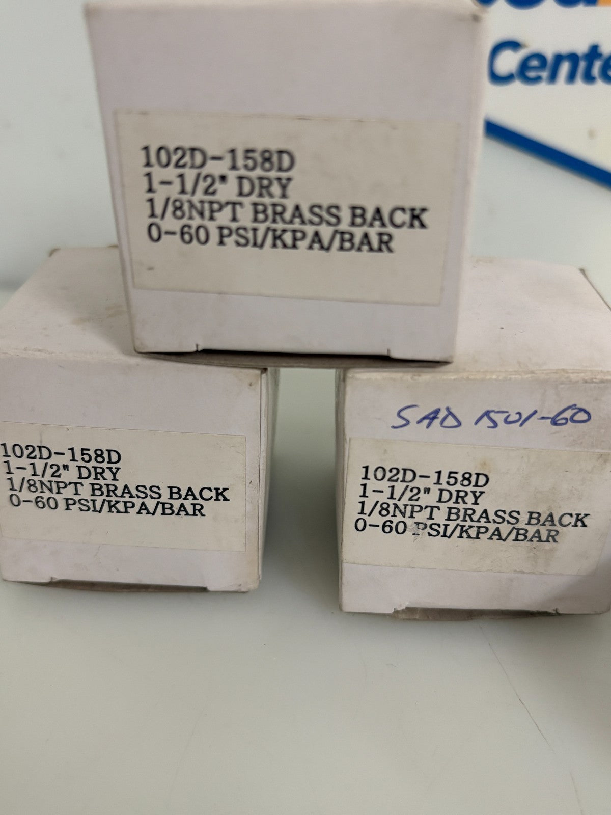 LOT OF 4 GAGE 1 1/2 DRY 1/8 NPT BRASS BACK 0-60 PSI 102D-158D2